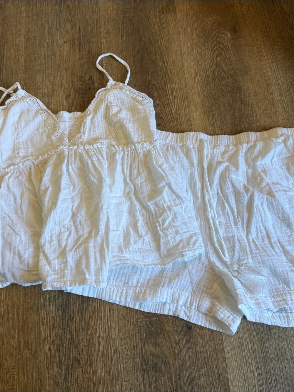 White Cotton Pajama Set - Lightweight Cami & Shorts